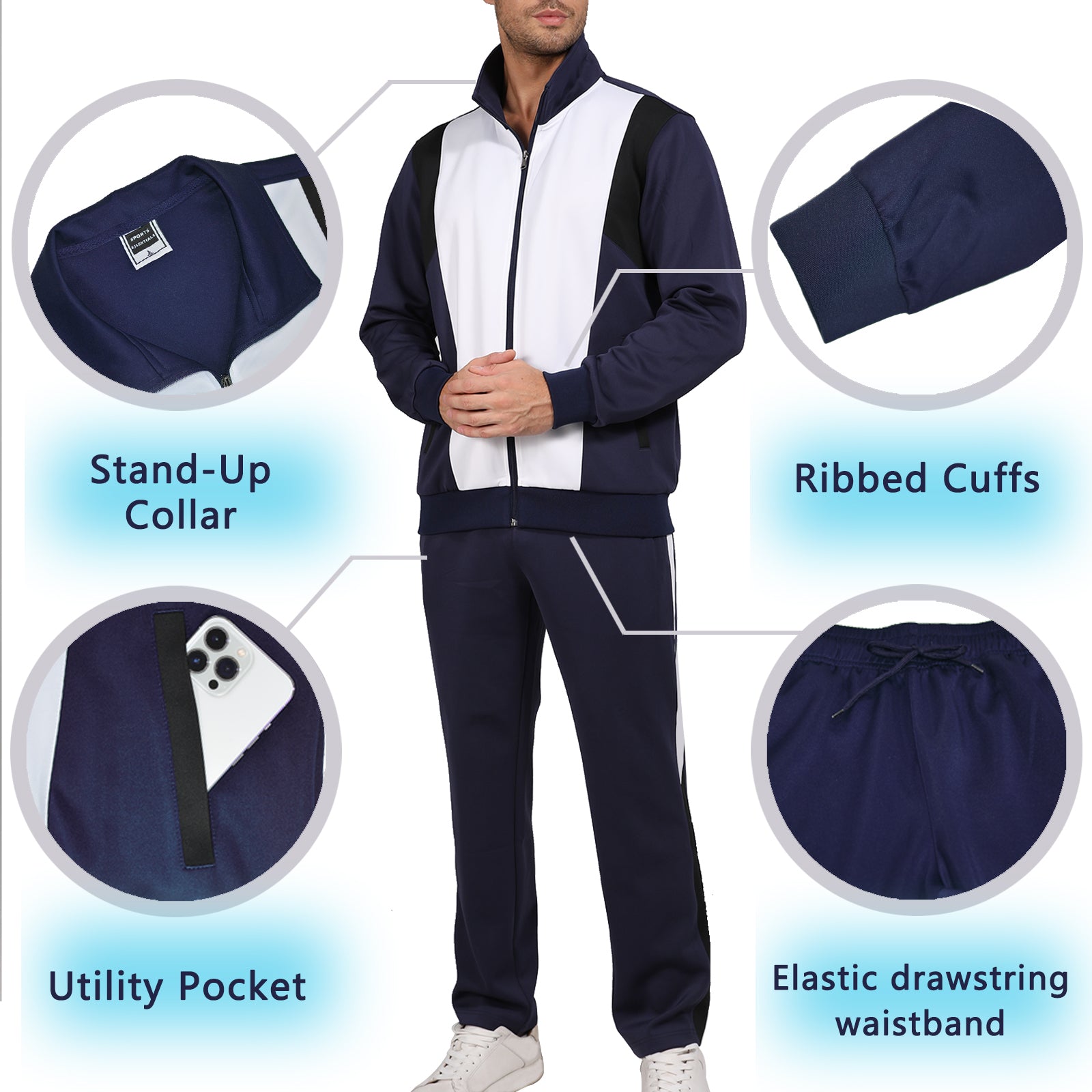 Men Prints Casual Premium Tracksuit Set Long Sleeve Full-Zip Running  Jogging Athletic Sweat Suits 